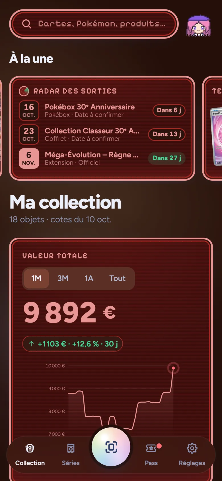 Accueil en mode sombre avec le thème Corail