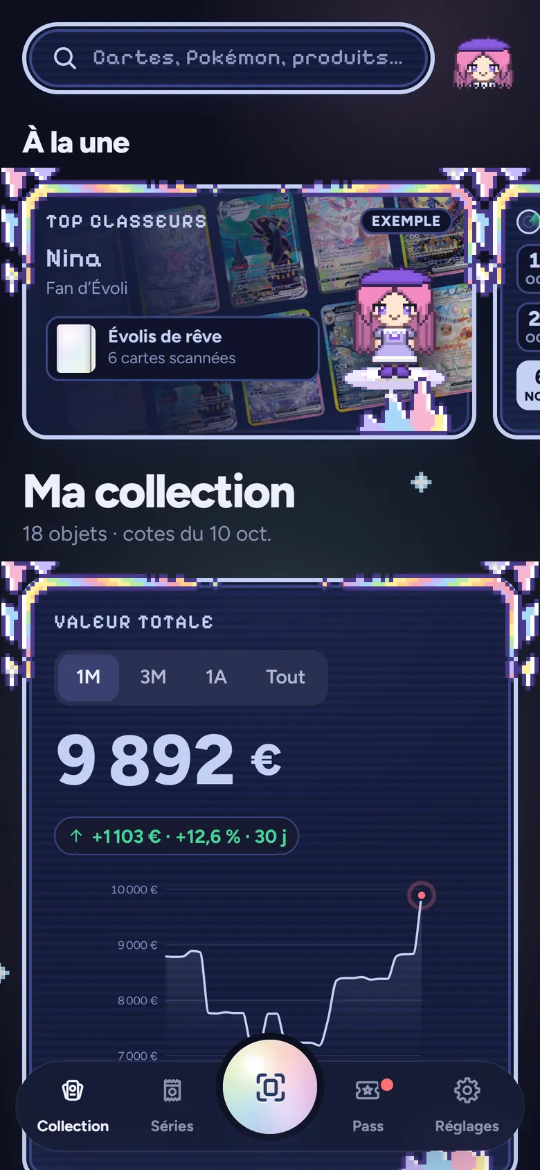Accueil en mode sombre avec le décor Prisme